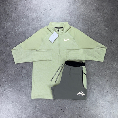 Nike 1/4 zip short trainer set 'olive aura/dark stucco'